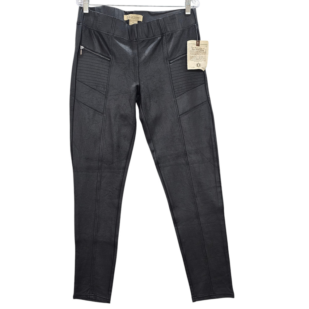 NWT Democracy Leggings Womens Size 14 Black Moto Style Distressed Faux Leather